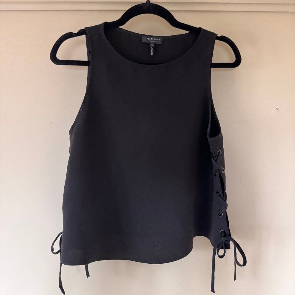 rag & bone Black Tank Top with Side Ties